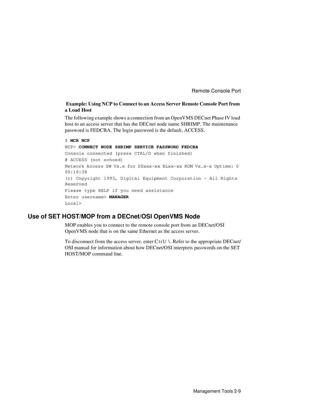 HP NetRider Use of SET HOST/MOP from a DECnet/OSI OpenVMS Node, $ MCR NCP NCP Connect Node Shrimp Service Password Fedcba 