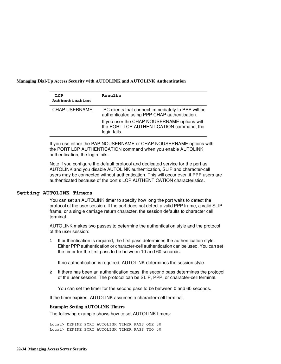 HP NetRider manual Chap Username, Example Setting Autolink Timers 