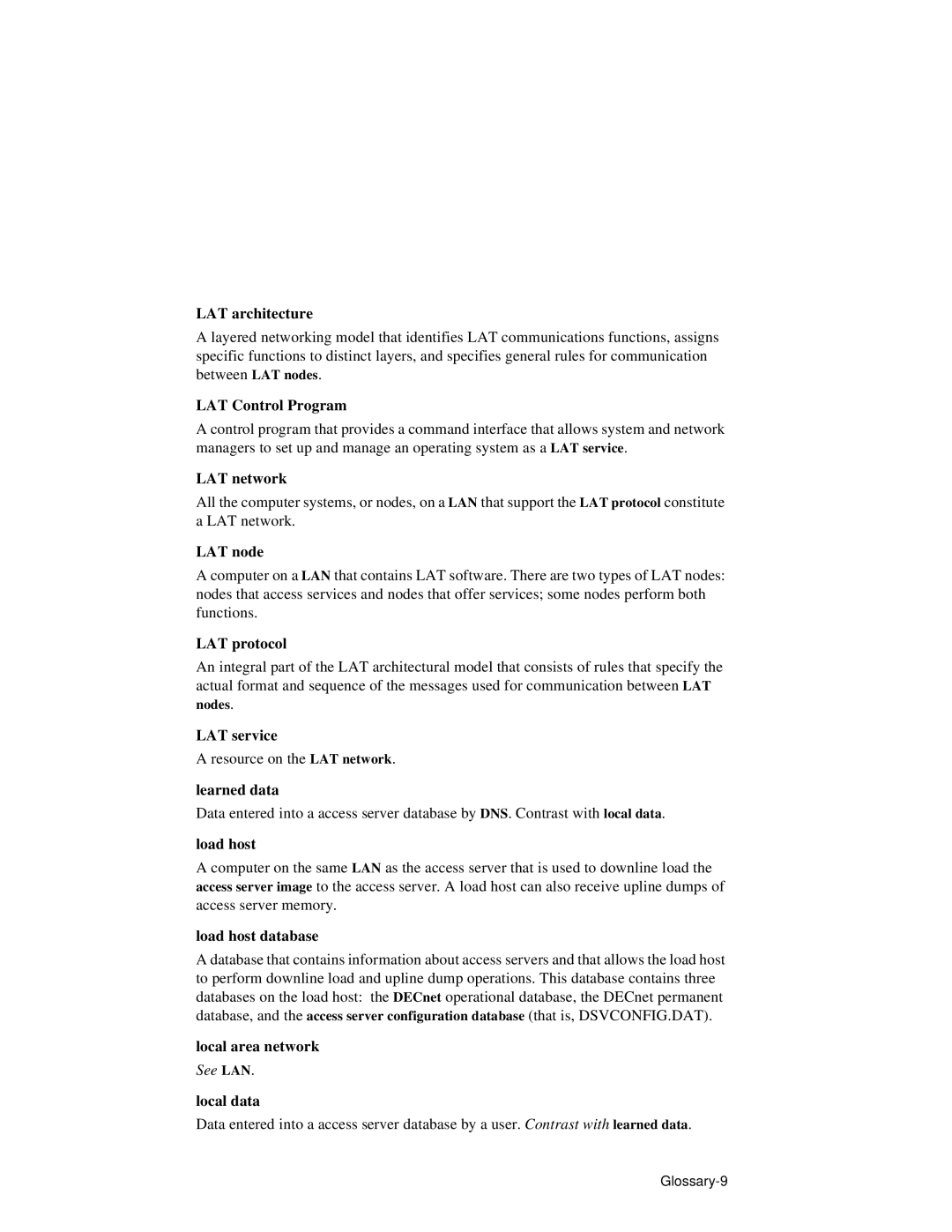 HP NetRider manual LAT architecture, LAT Control Program, LAT network, LAT node, LAT protocol, LAT service, Learned data 