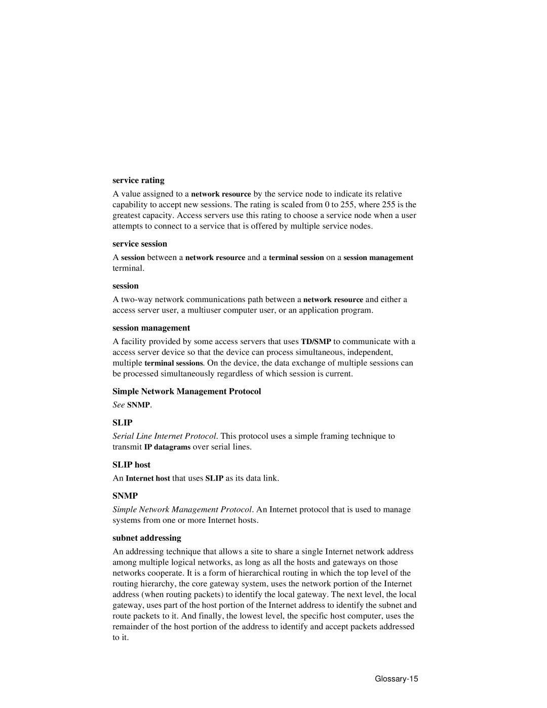 HP NetRider manual Service rating, Service session, Session management, Simple Network Management Protocol, Slip host 