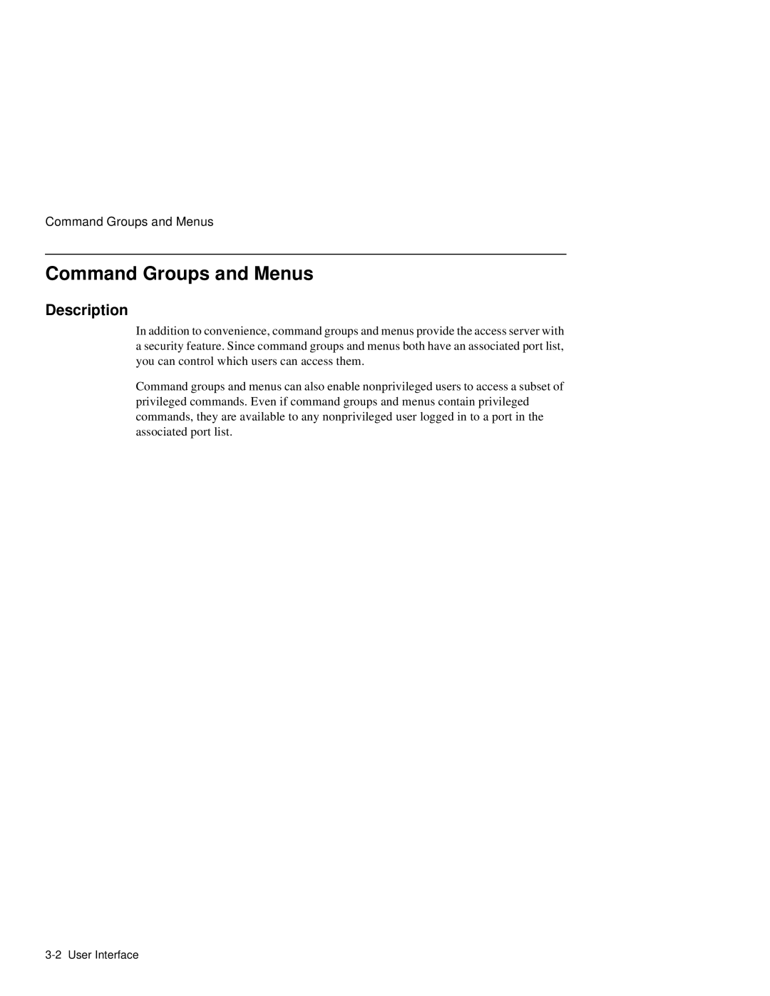 HP NetRider manual Command Groups and Menus, Description 