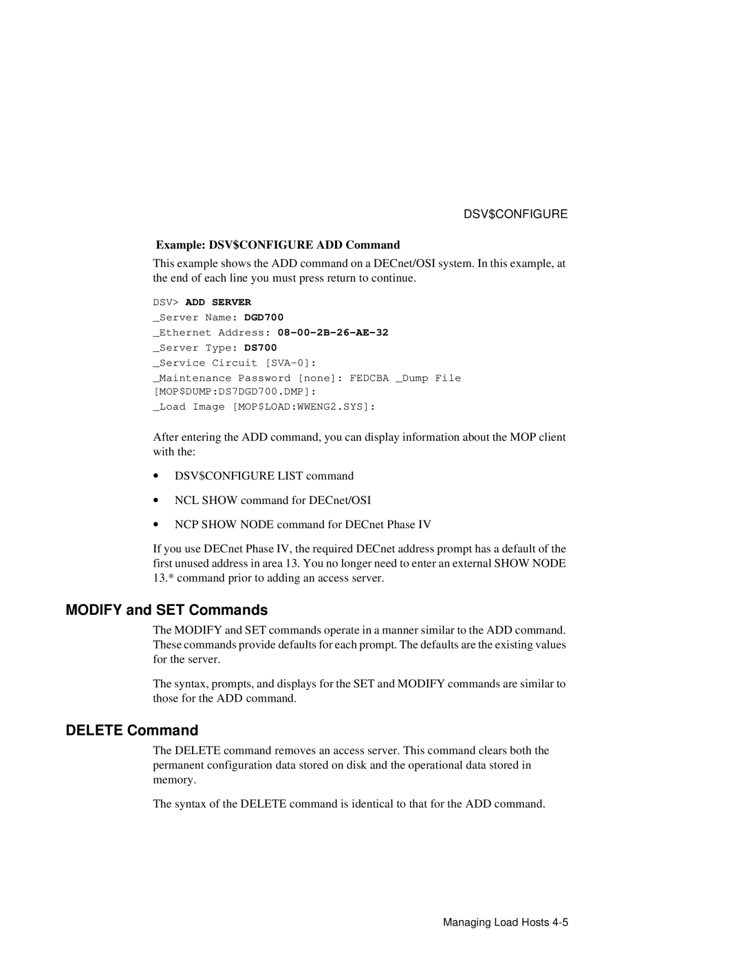 HP NetRider manual Modify and SET Commands, Delete Command, Example DSV$CONFIGURE ADD Command 