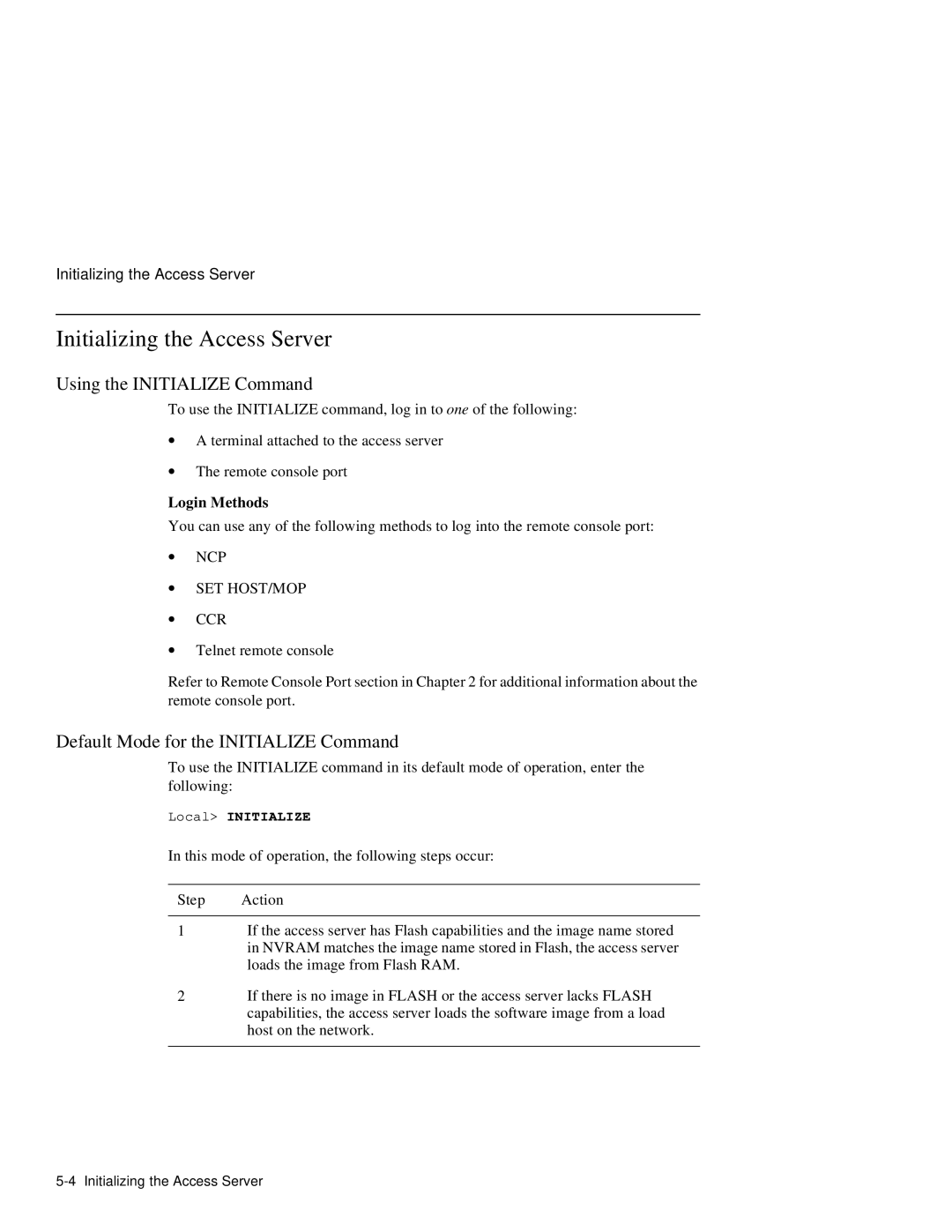 HP NetRider manual Initializing the Access Server, Using the Initialize Command, Default Mode for the Initialize Command 