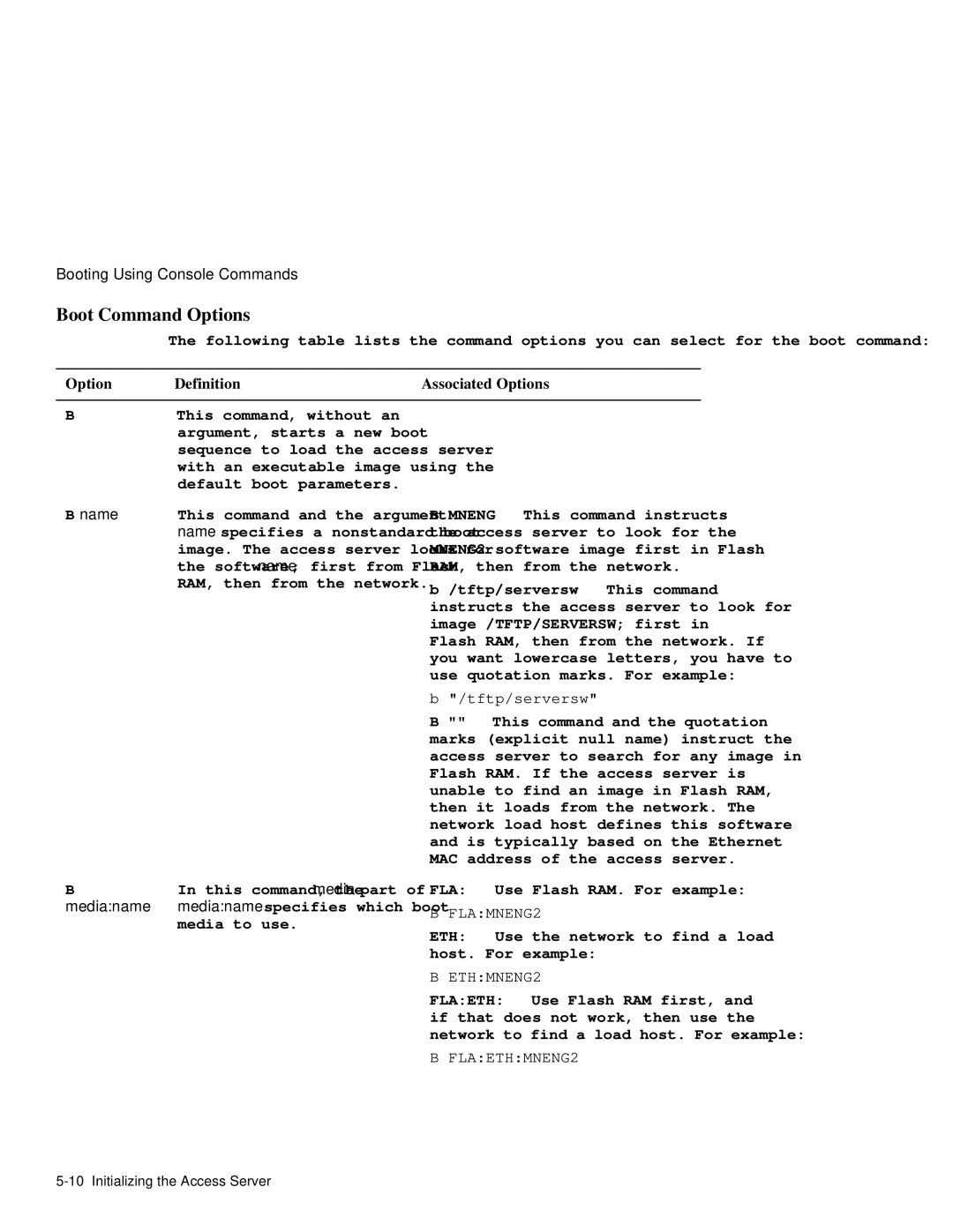 HP NetRider manual Boot Command Options, Option Definition Associated Options 