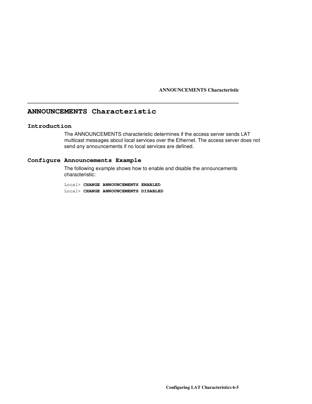 HP NetRider manual Announcements Characteristic, Configure Announcements Example 