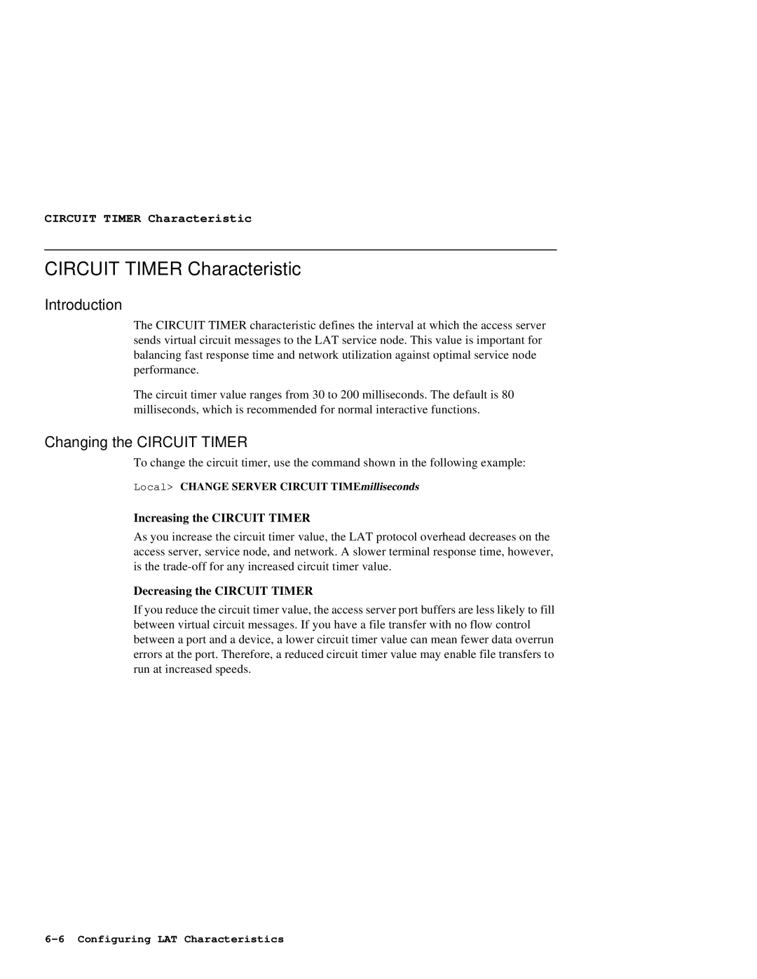 HP NetRider manual Circuit Timer Characteristic, Changing the Circuit Timer, Increasing the Circuit Timer 