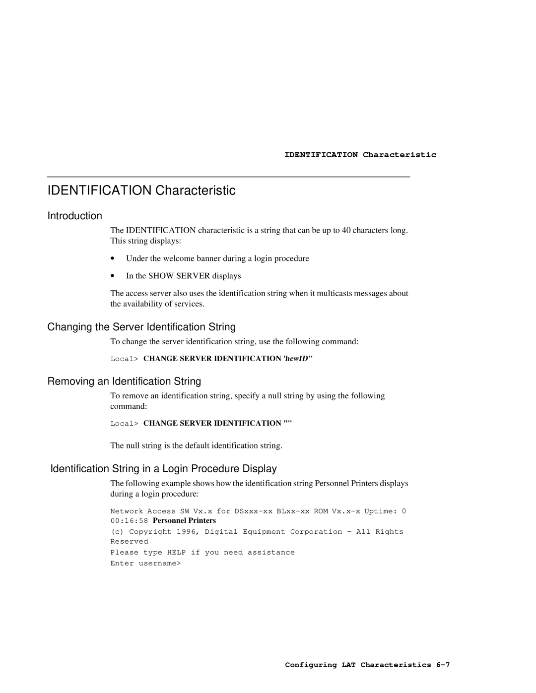 HP NetRider Identification Characteristic, Changing the Server Identification String, Removing an Identification String 