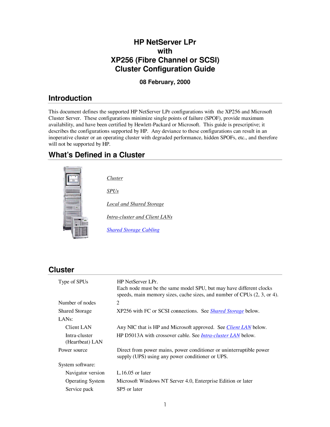 HP NETSAVER XP256 manual HP NetServer LPr With, Introduction, What’s Defined in a Cluster 