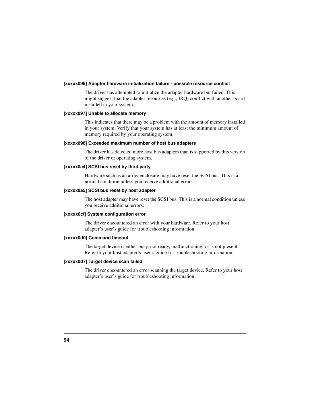 HP NetServer 5971-0821 manual Xxxxx097 Unable to allocate memory 