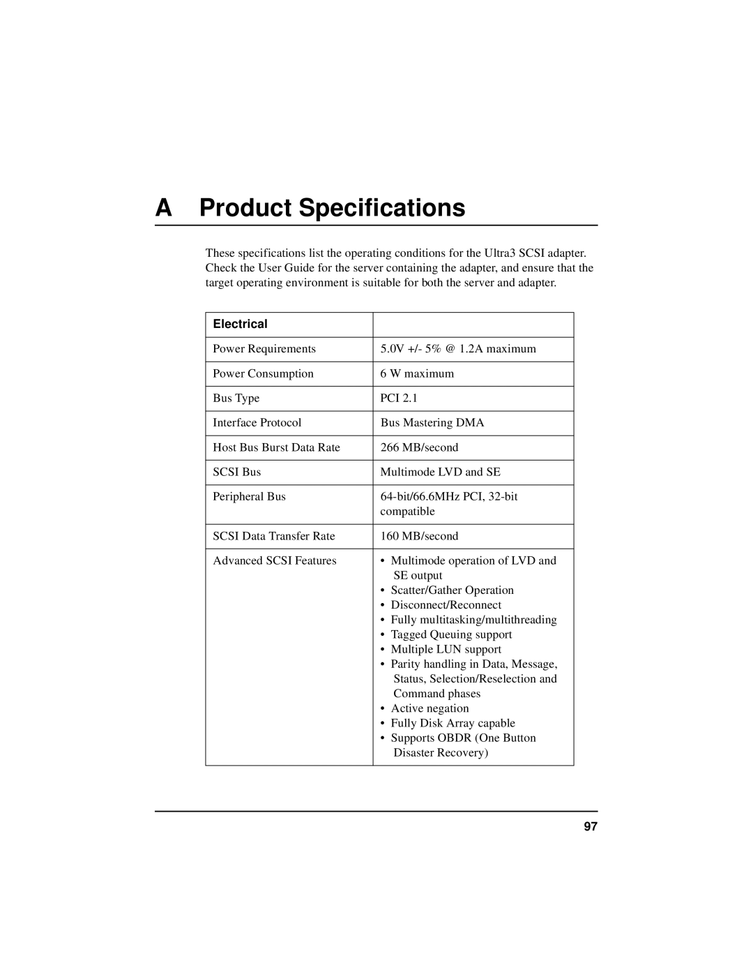 HP NetServer 5971-0821 manual Product Specifications, Electrical 