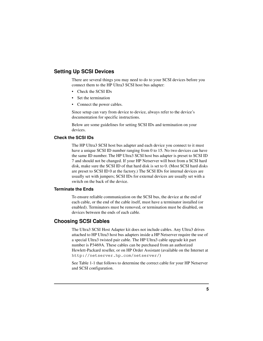 HP NetServer 5971-0821 manual Setting Up Scsi Devices, Choosing Scsi Cables, Check the Scsi IDs, Terminate the Ends 