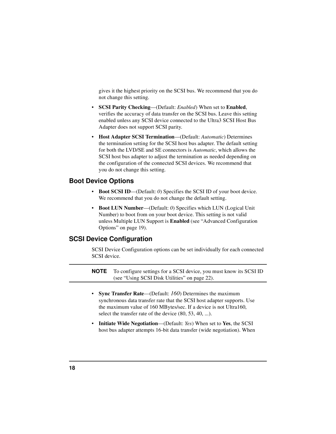 HP NetServer 5971-0821 manual Boot Device Options, Scsi Device Configuration 