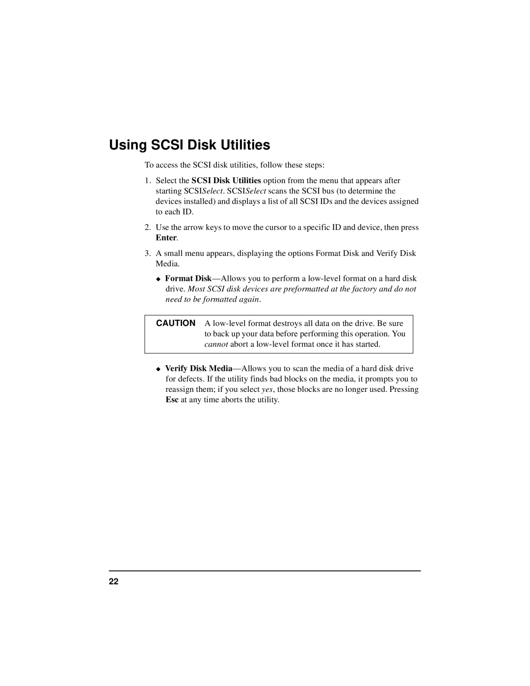 HP NetServer 5971-0821 manual Using Scsi Disk Utilities 