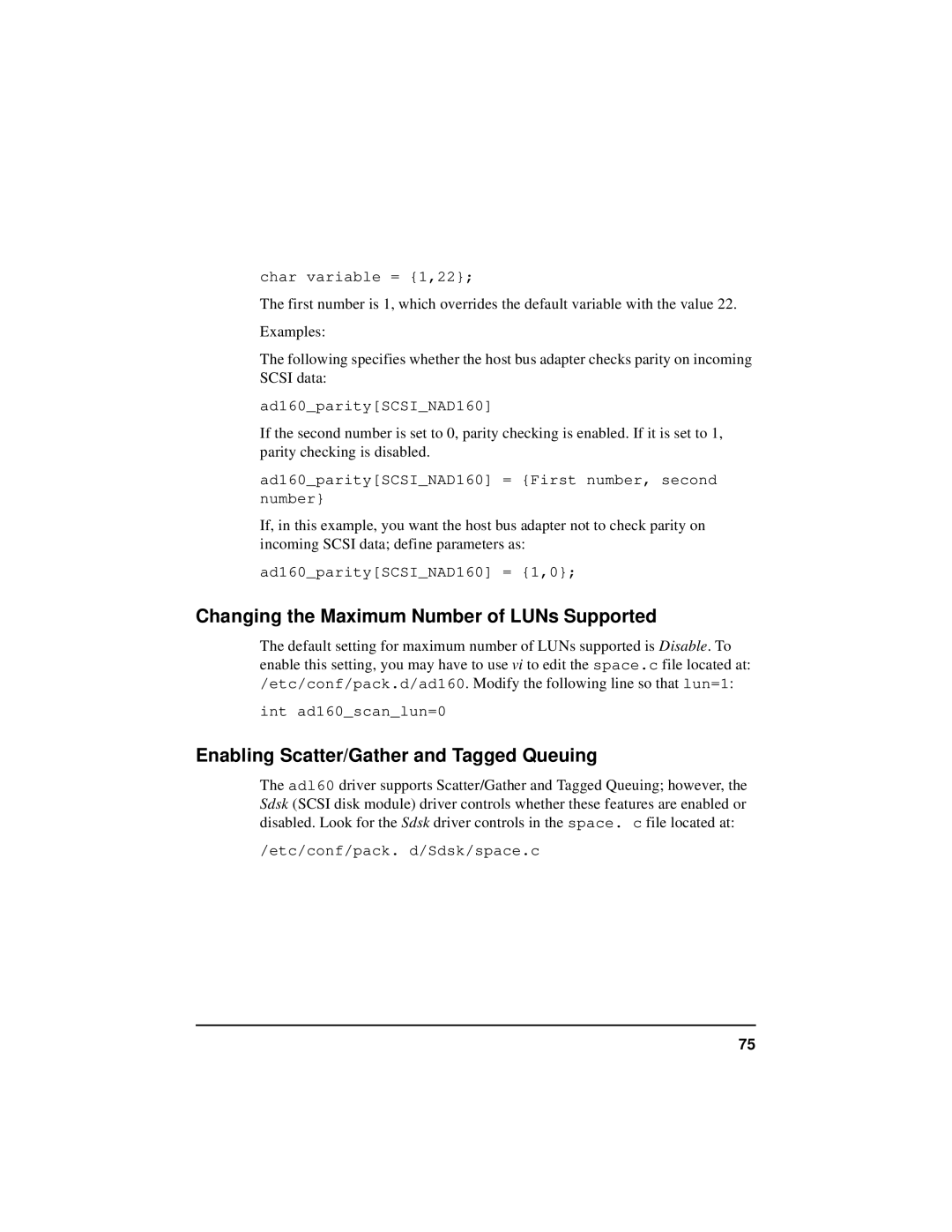 HP NetServer 5971-0821 manual Changing the Maximum Number of LUNs Supported, Enabling Scatter/Gather and Tagged Queuing 