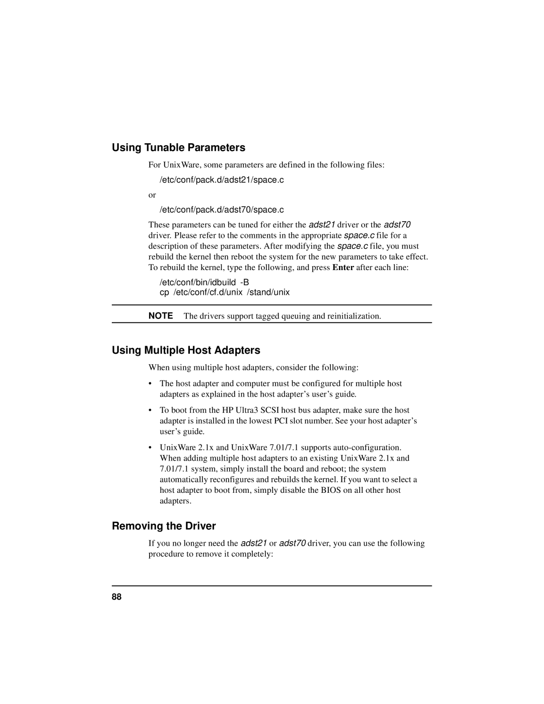 HP NetServer 5971-0821 manual Using Tunable Parameters, Removing the Driver 