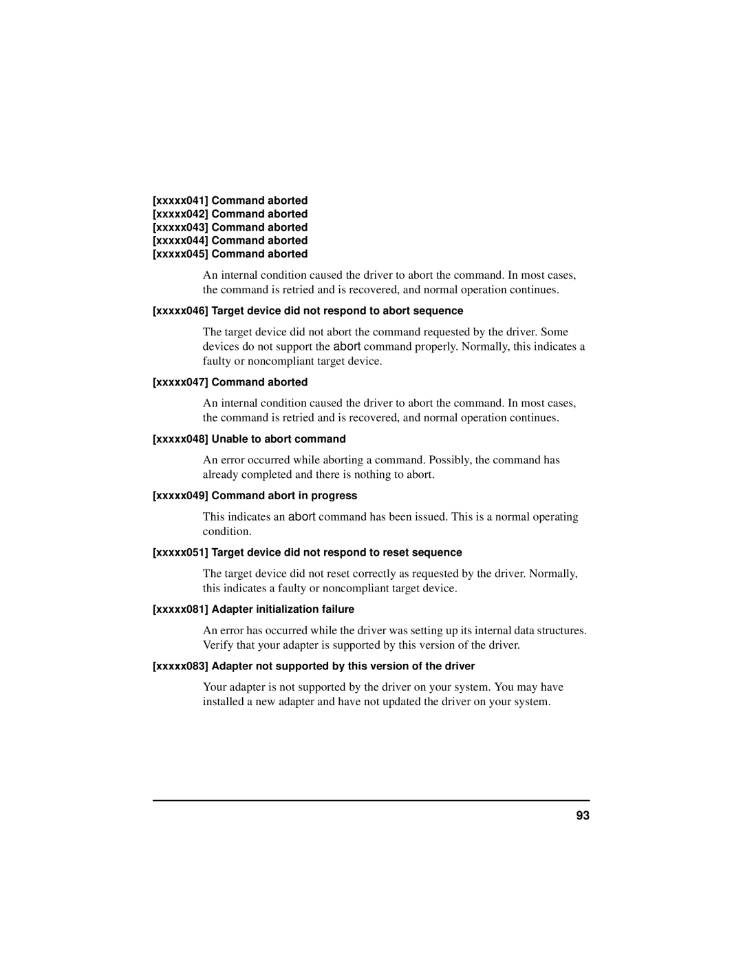 HP NetServer 5971-0821 manual Xxxxx046 Target device did not respond to abort sequence 