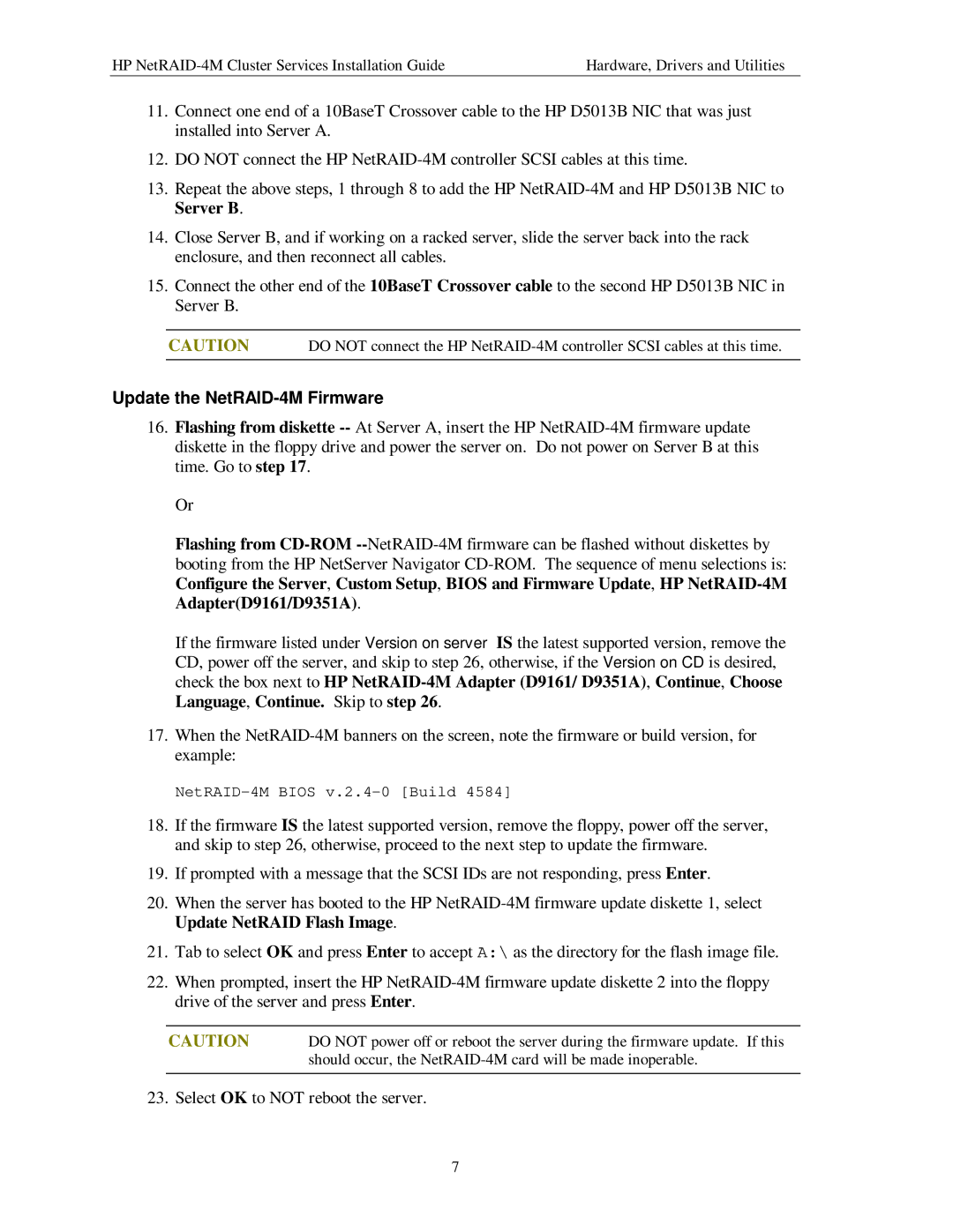 HP NetServer NetRAID-4M manual Update the NetRAID-4M Firmware 