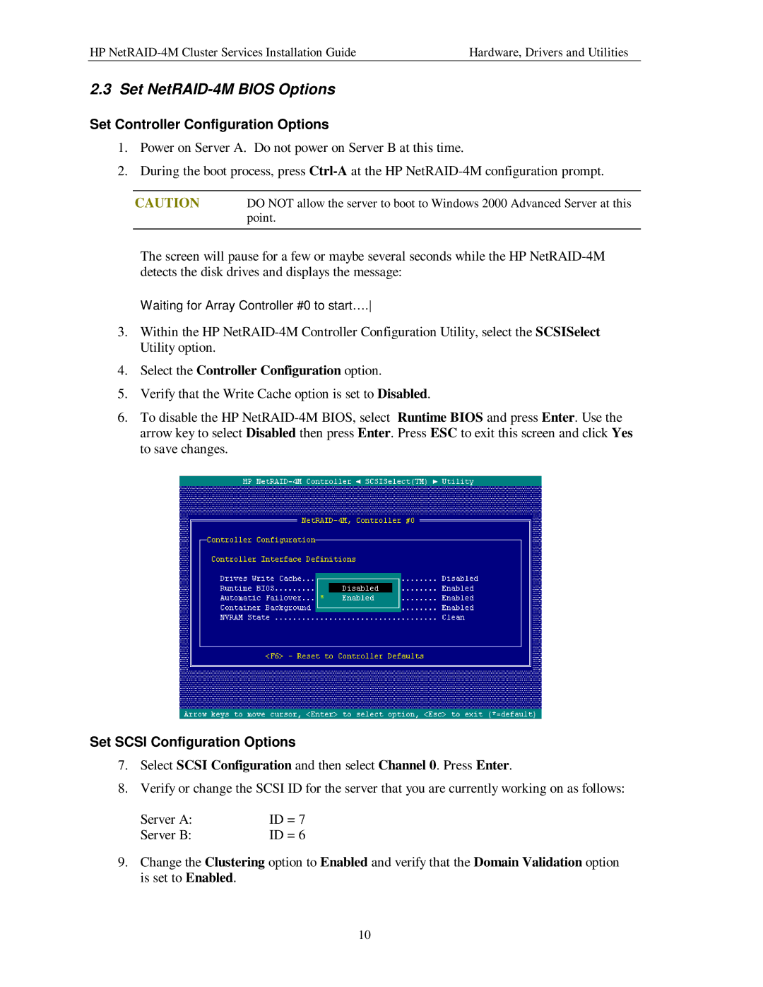 HP NetServer NetRAID-4M Set NetRAID-4M Bios Options, Set Controller Configuration Options, Set Scsi Configuration Options 