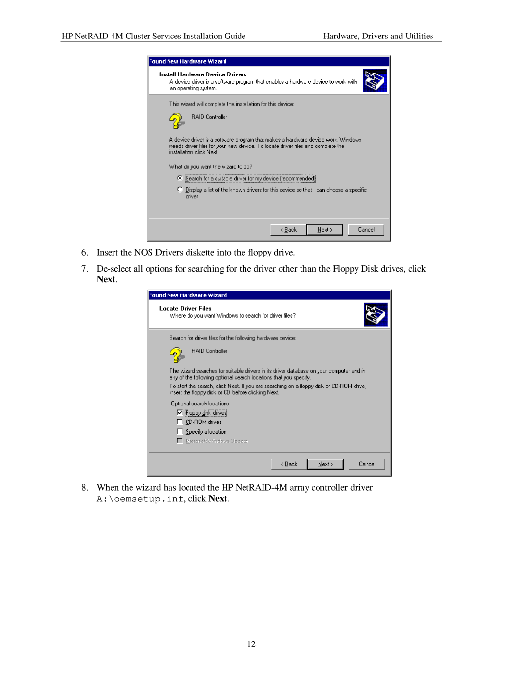 HP NetServer NetRAID-4M manual oemsetup.inf, click Next 