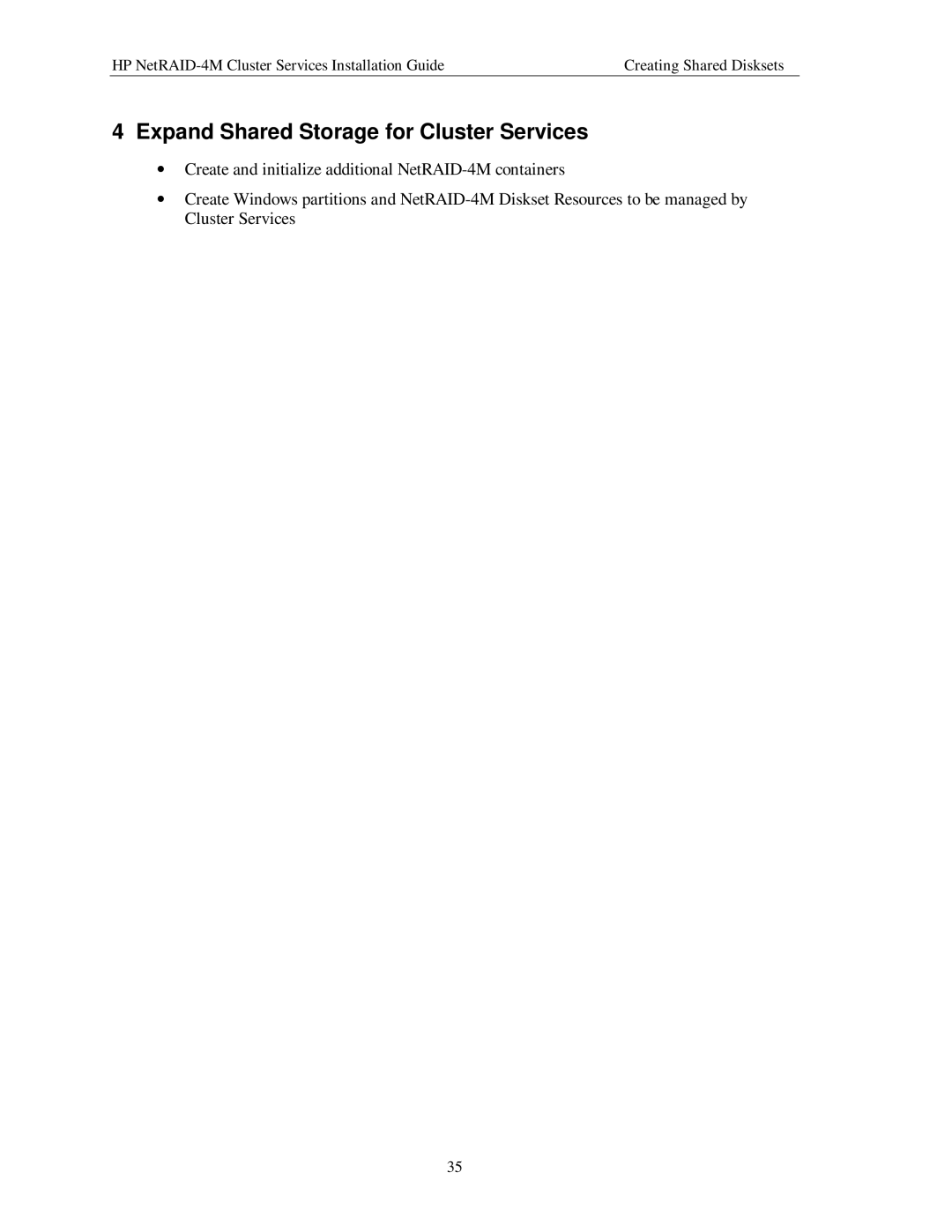 HP NetServer NetRAID-4M manual Expand Shared Storage for Cluster Services 