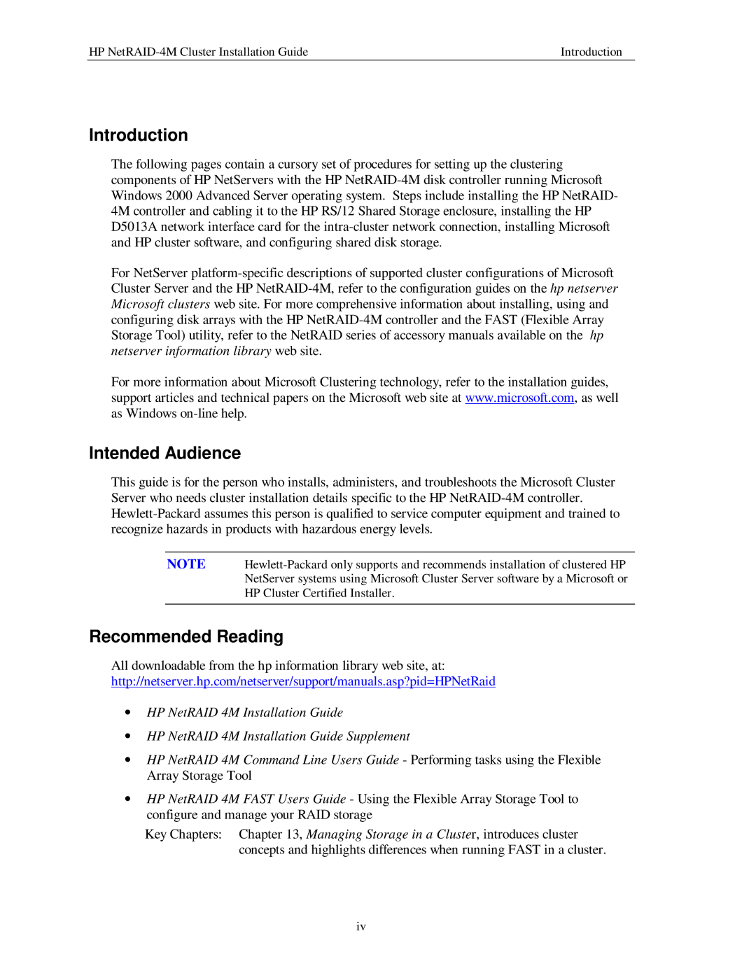 HP NetServer NetRAID-4M manual Introduction, Intended Audience, Recommended Reading 