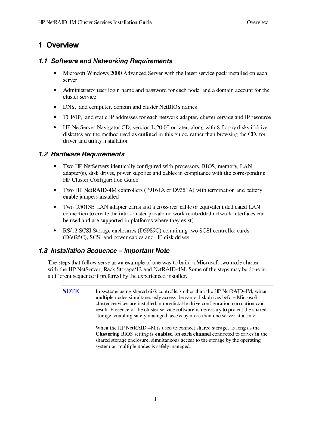 HP NetServer NetRAID-4M manual Overview, Software and Networking Requirements, Hardware Requirements 