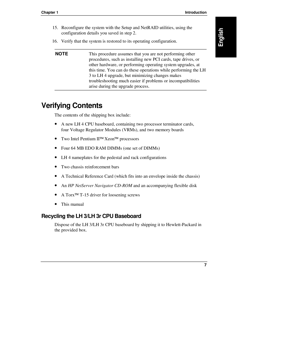 HP LH 3, NetServewr, LH 4, LH4r manual Verifying Contents 