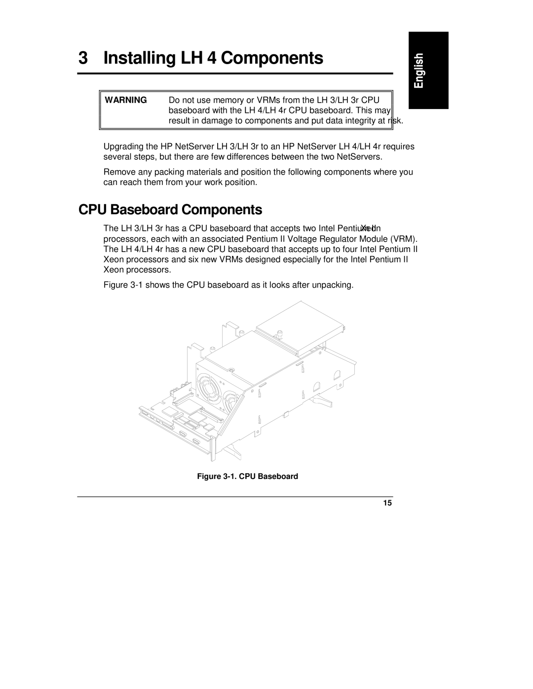 HP LH 3, NetServewr, LH4r manual Installing LH 4 Components, CPU Baseboard Components 