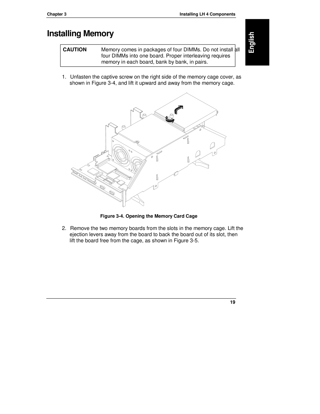 HP LH 3, NetServewr, LH 4, LH4r manual Installing Memory, Opening the Memory Card Cage 