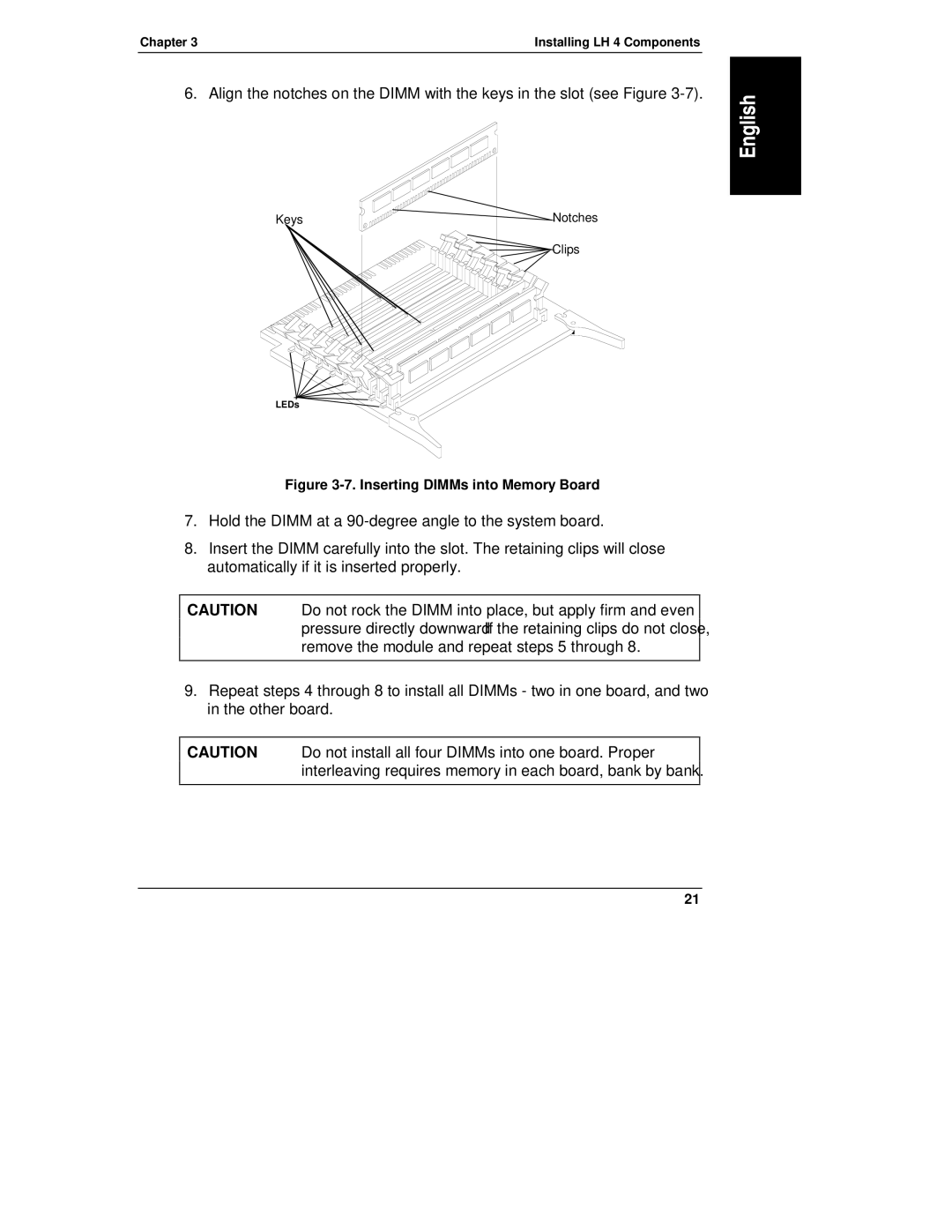 HP LH 4, NetServewr, LH4r, LH 3 manual Inserting DIMMs into Memory Board 