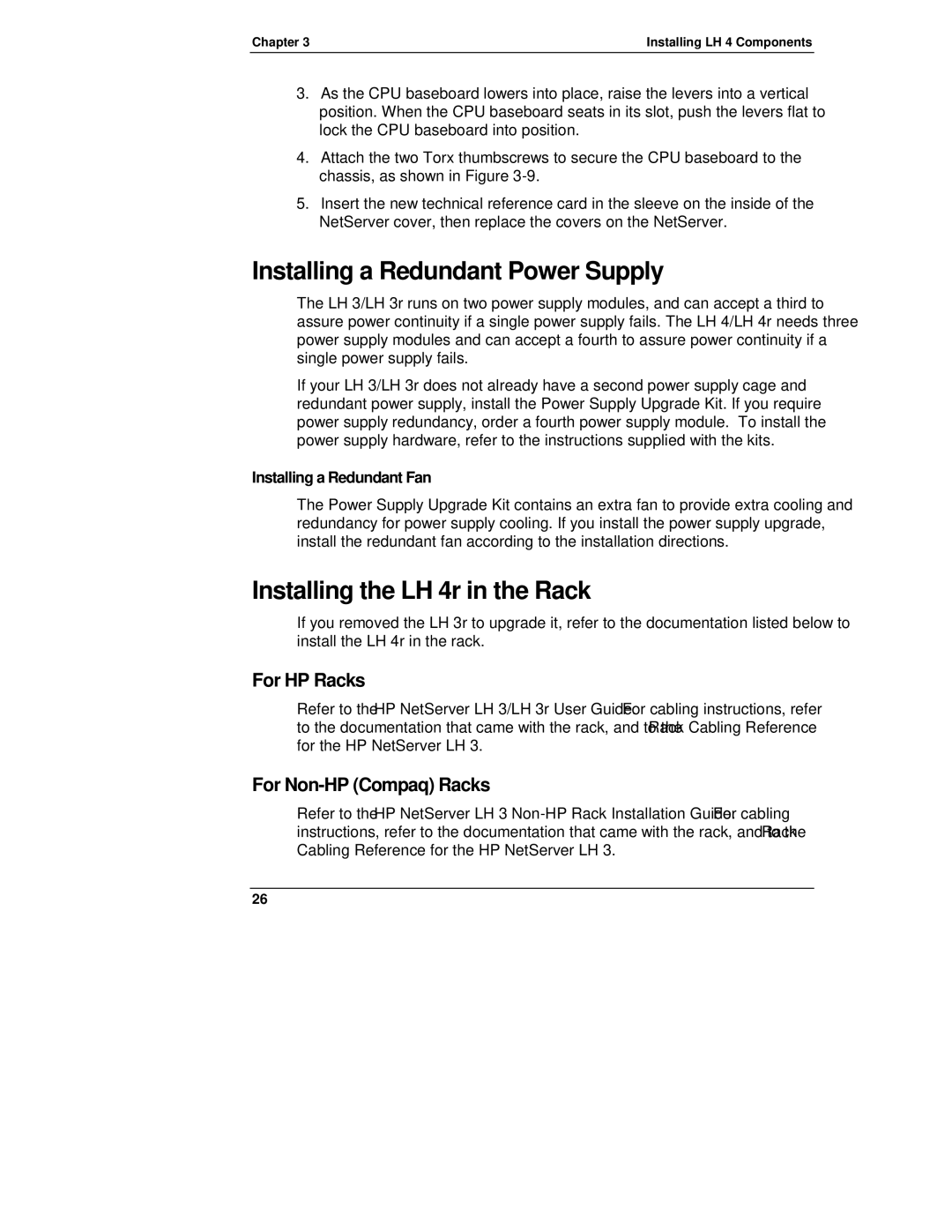 HP LH4r, NetServewr, LH 3 manual Installing a Redundant Power Supply, Installing the LH 4r in the Rack 