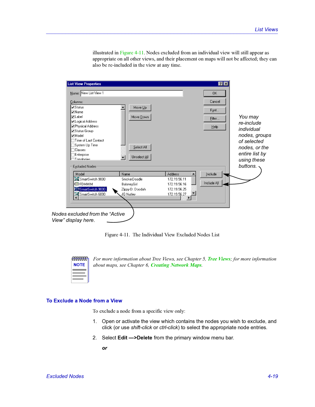 HP Netsight manual The Individual View Excluded Nodes List, To Exclude a Node from a View 