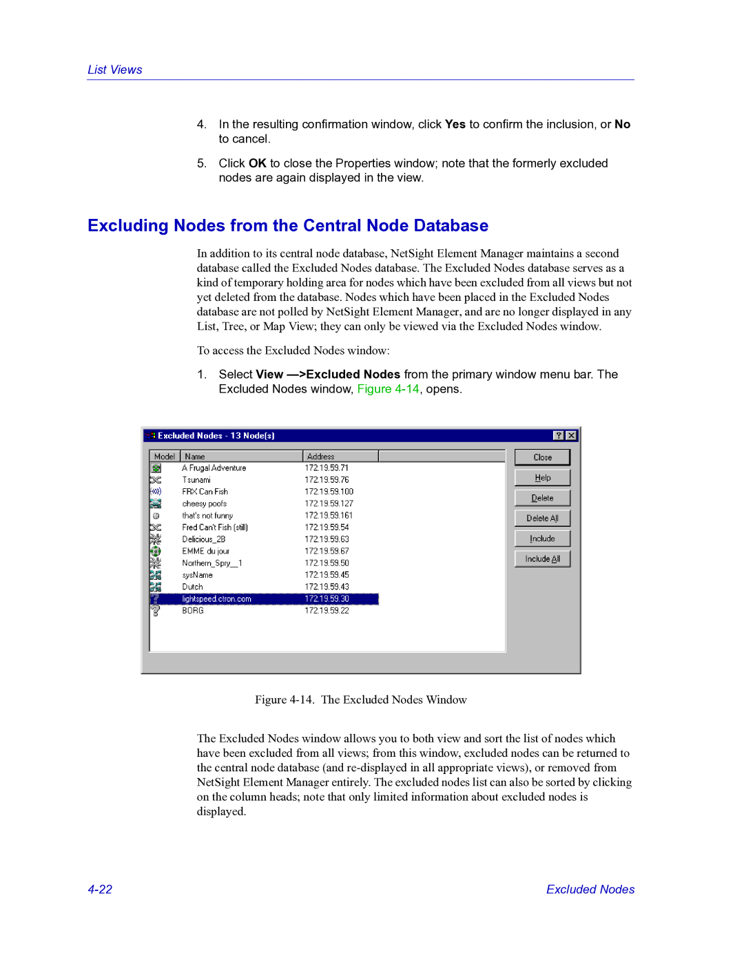 HP Netsight manual Excluding Nodes from the Central Node Database 