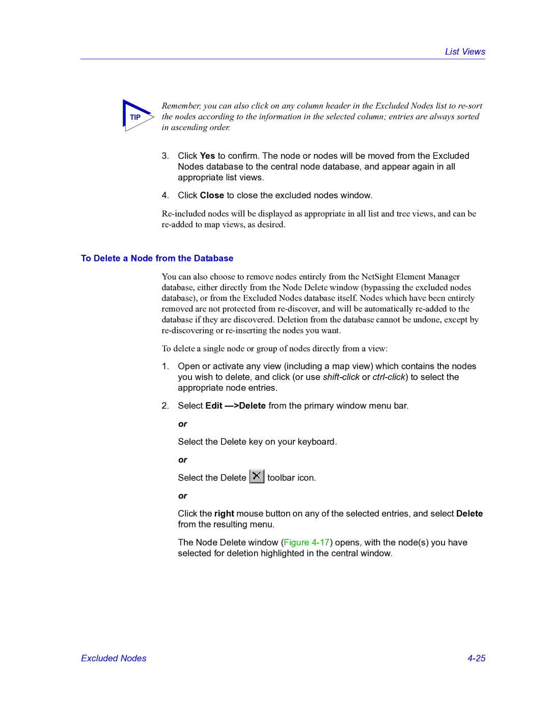 HP Netsight manual To Delete a Node from the Database 