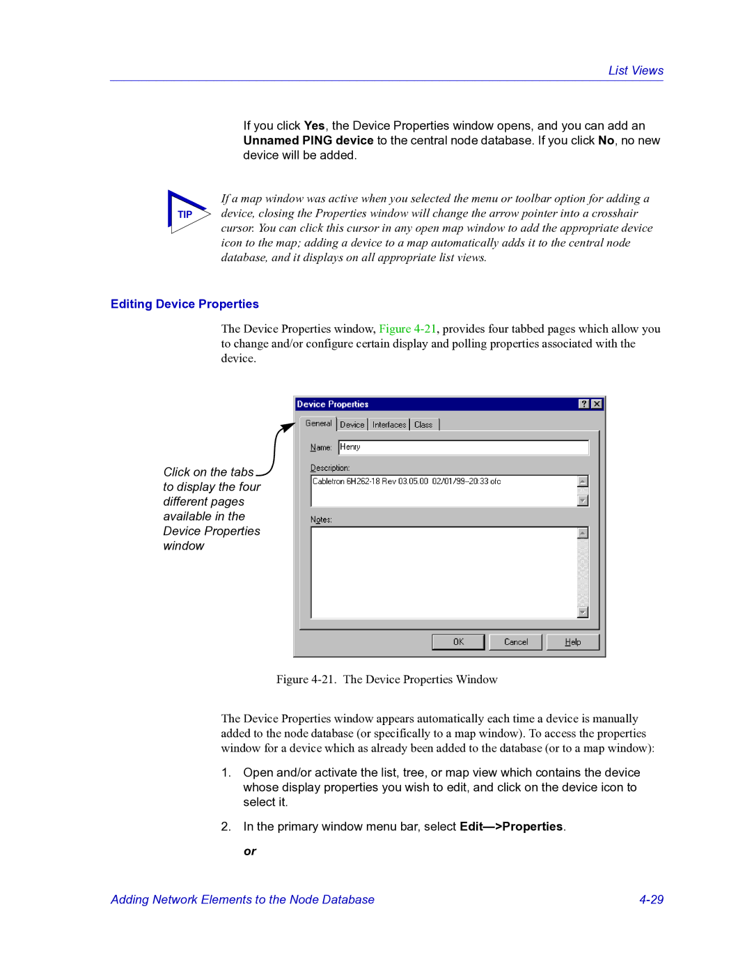 HP Netsight manual Editing Device Properties 