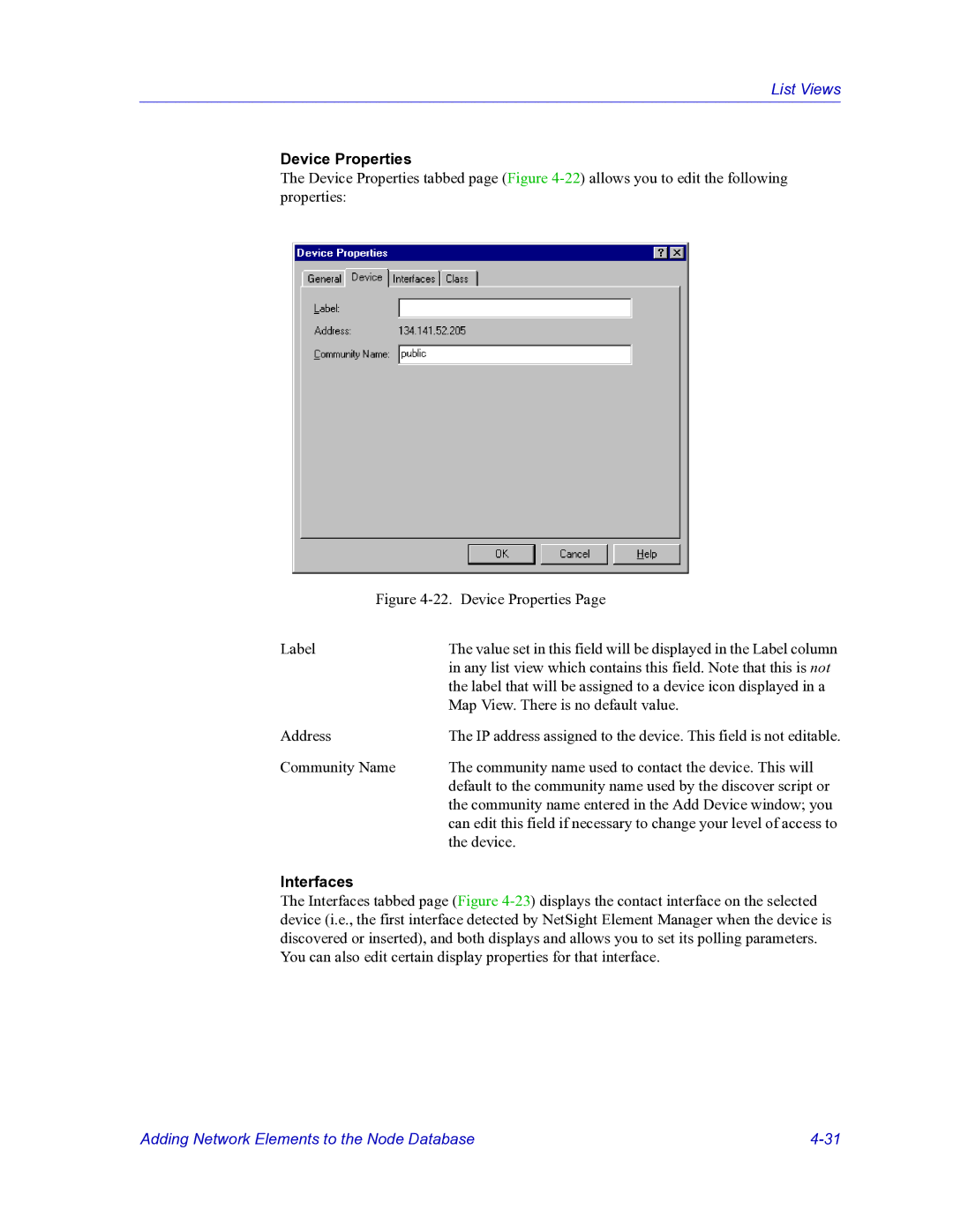 HP Netsight manual Device Properties, Interfaces 