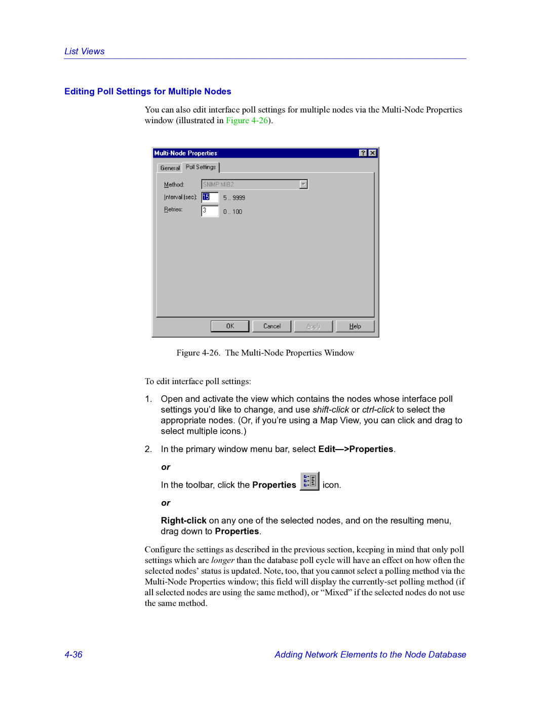 HP Netsight manual Editing Poll Settings for Multiple Nodes 