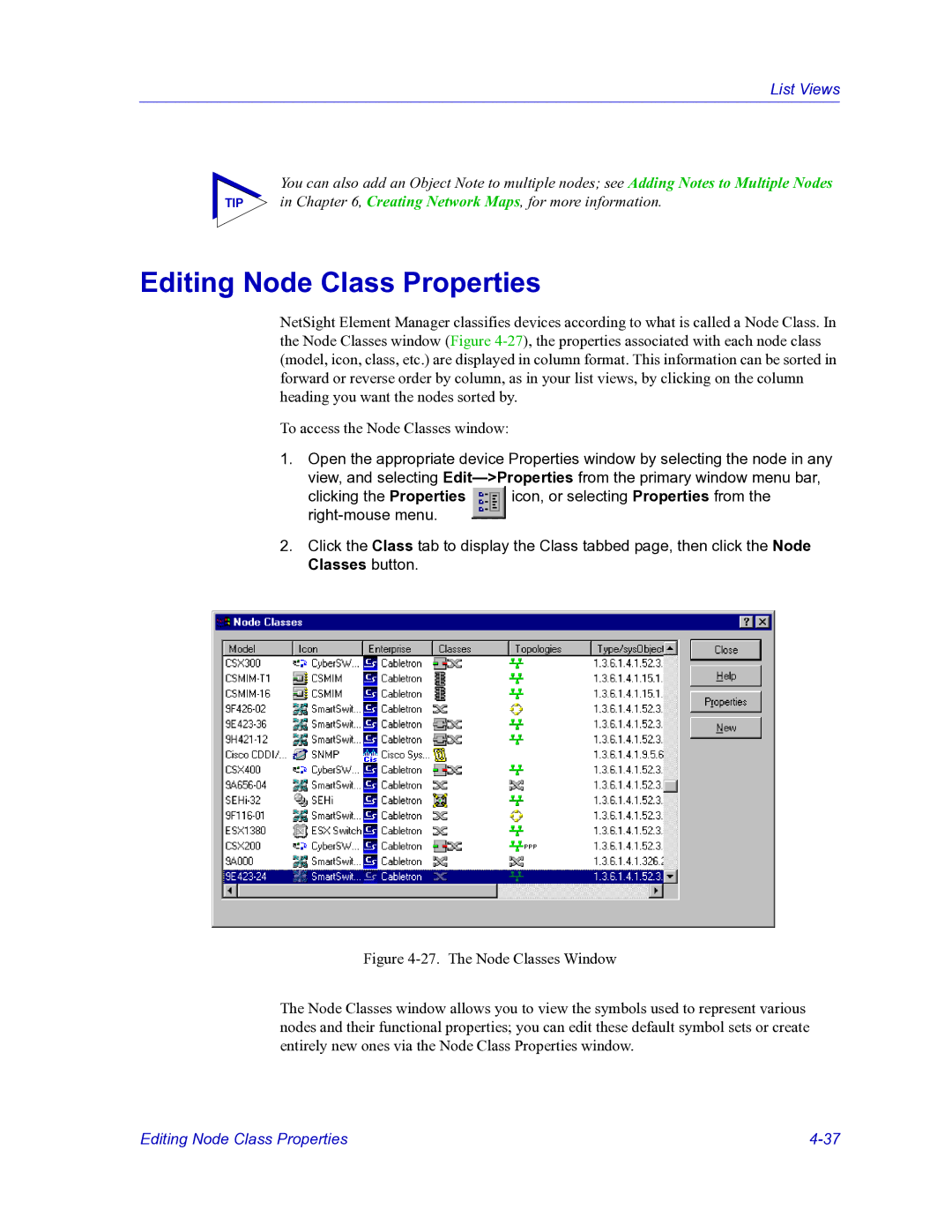 HP Netsight manual Editing Node Class Properties 