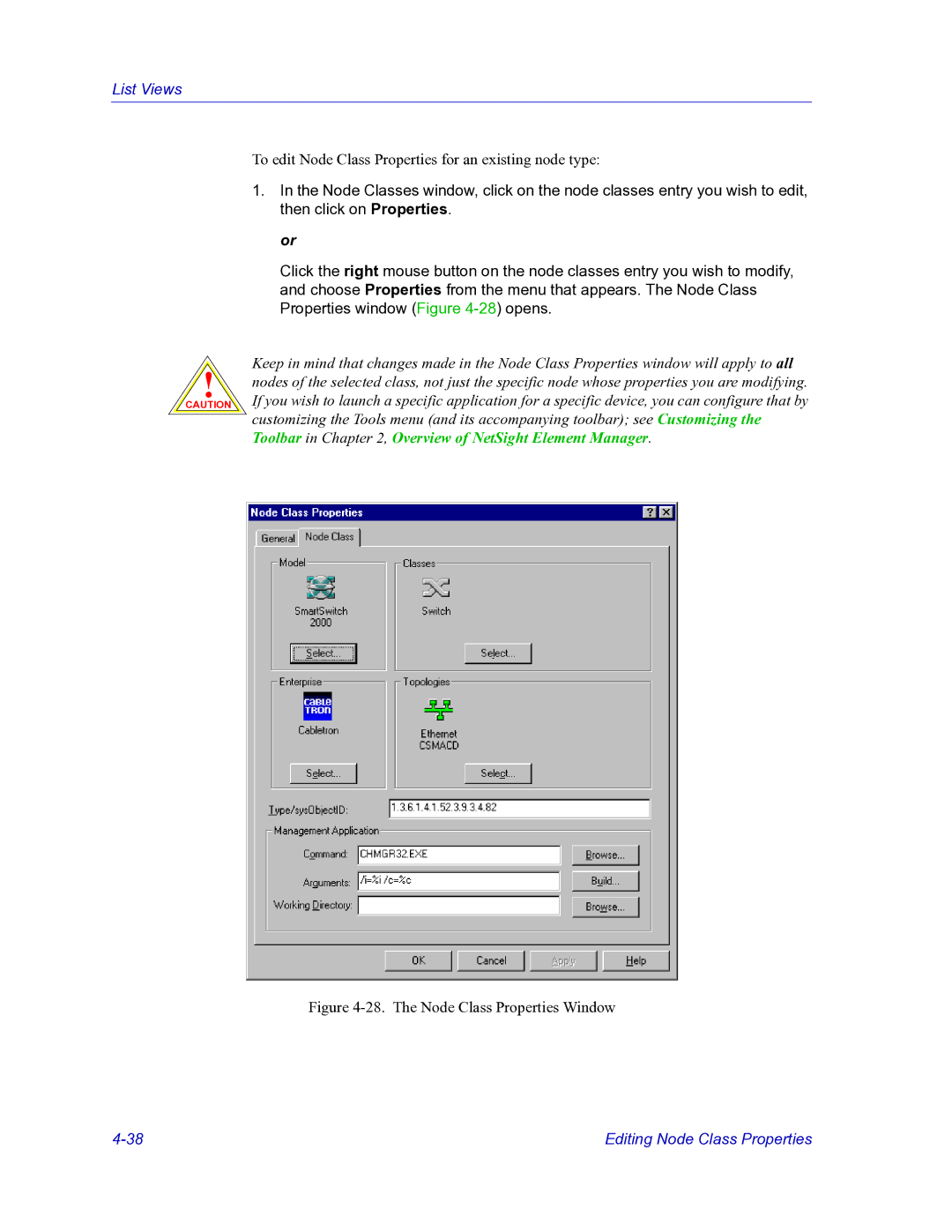 HP Netsight manual The Node Class Properties Window 