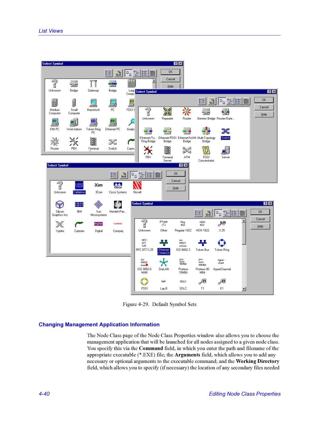 HP Netsight manual Default Symbol Sets, Changing Management Application Information 