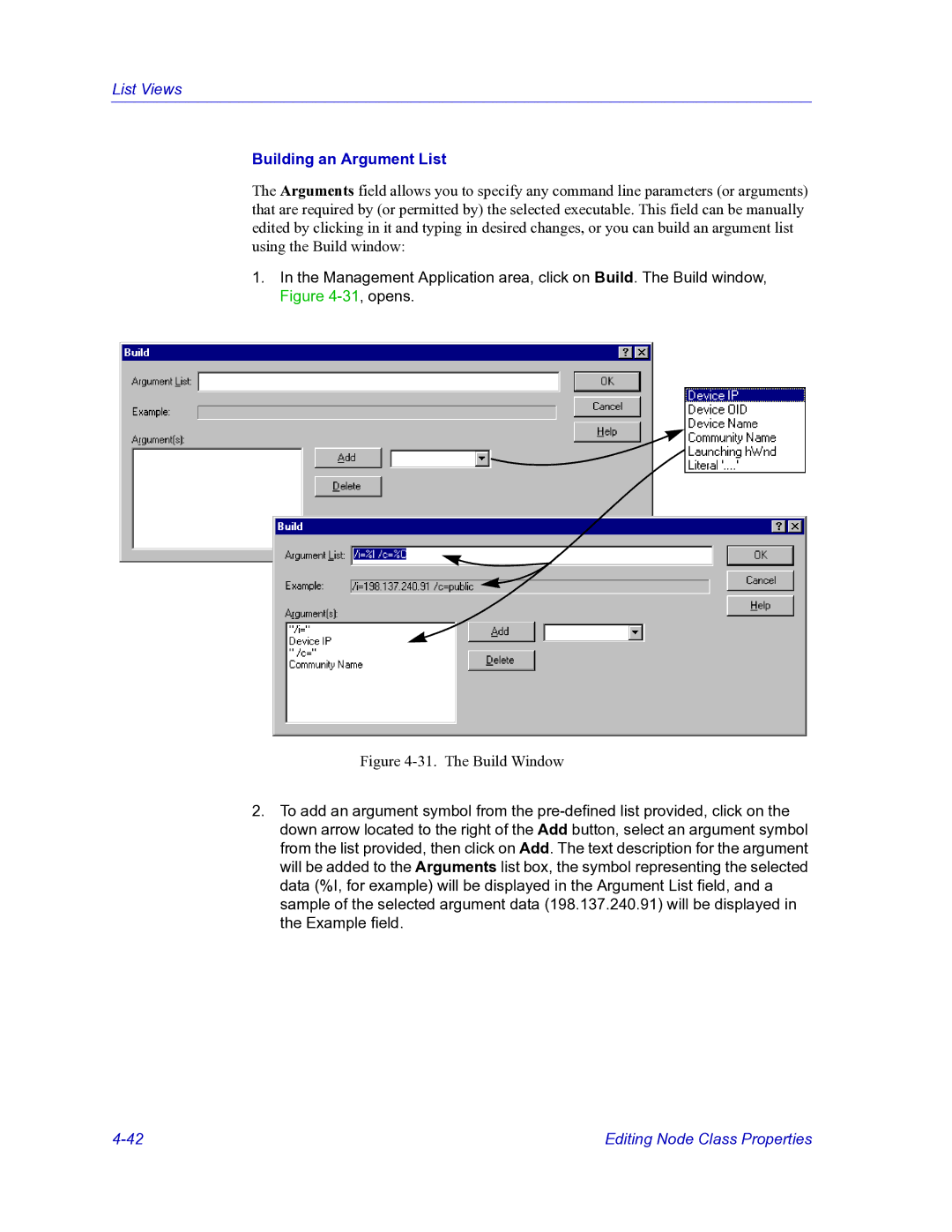 HP Netsight manual Building an Argument List, The Build Window 