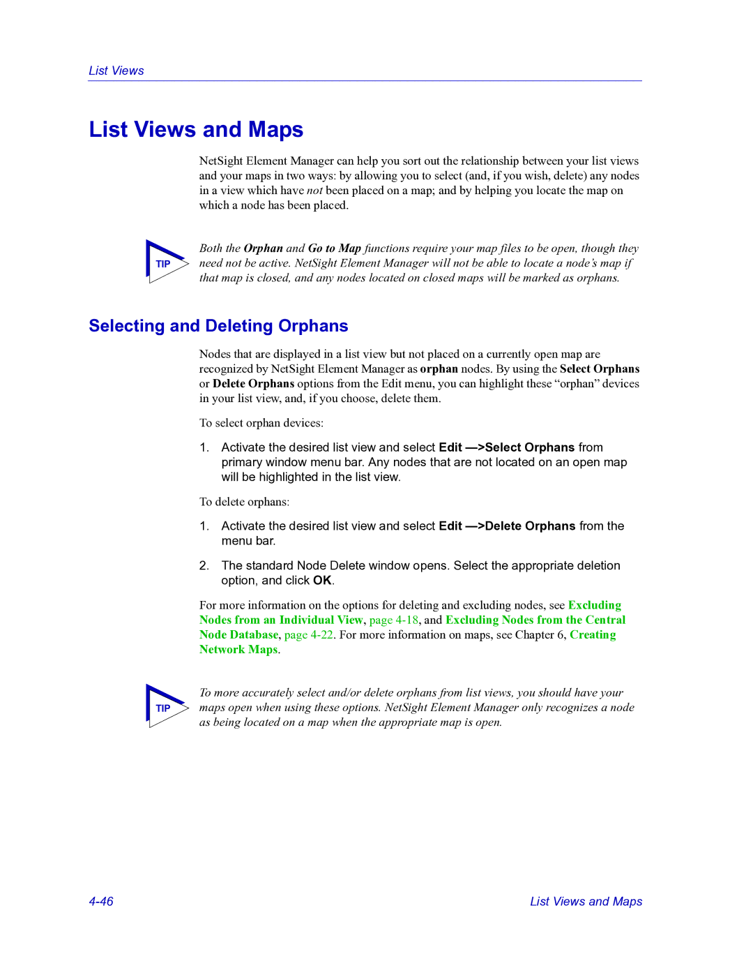 HP Netsight manual List Views and Maps, Selecting and Deleting Orphans 