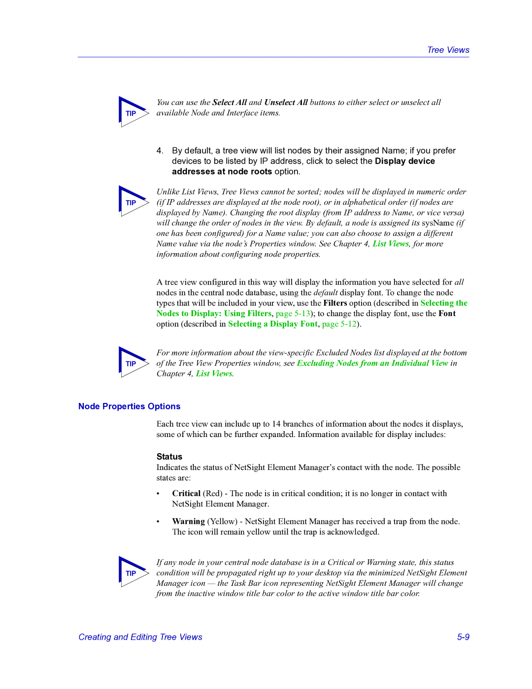 HP Netsight manual Node Properties Options, Status 