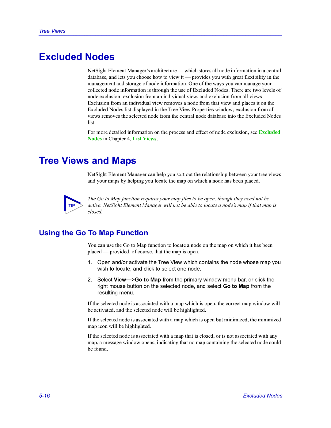 HP Netsight manual Excluded Nodes, Tree Views and Maps 