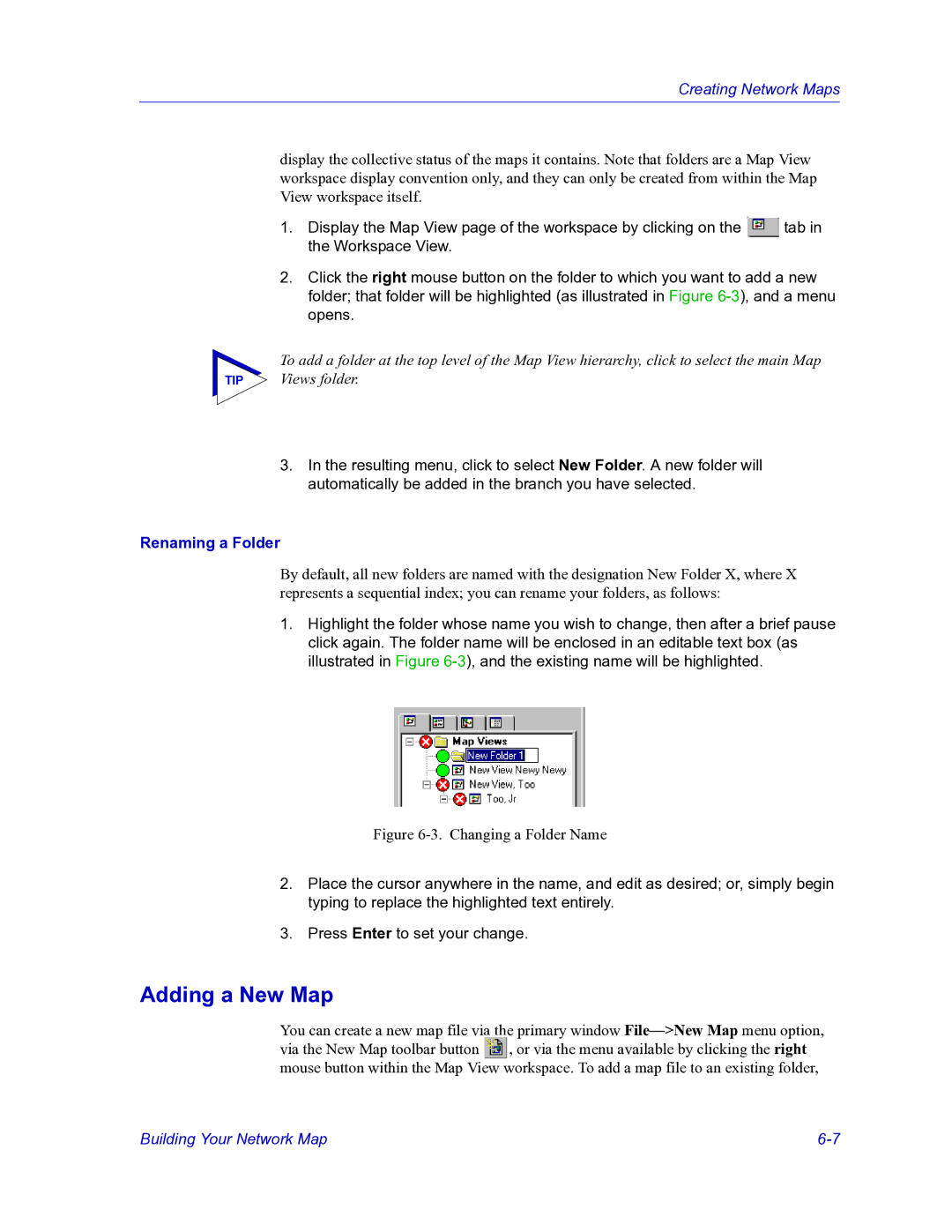 HP Netsight manual Adding a New Map, Changing a Folder Name 