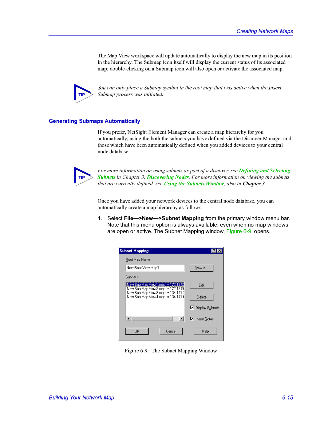 HP Netsight manual Generating Submaps Automatically, Subnet Mapping Window 