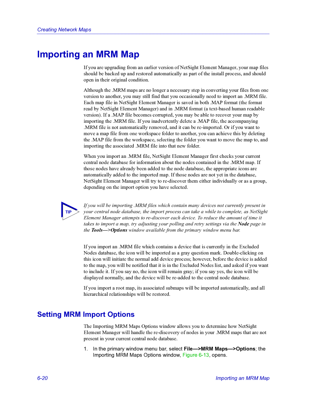 HP Netsight manual Importing an MRM Map, Setting MRM Import Options 