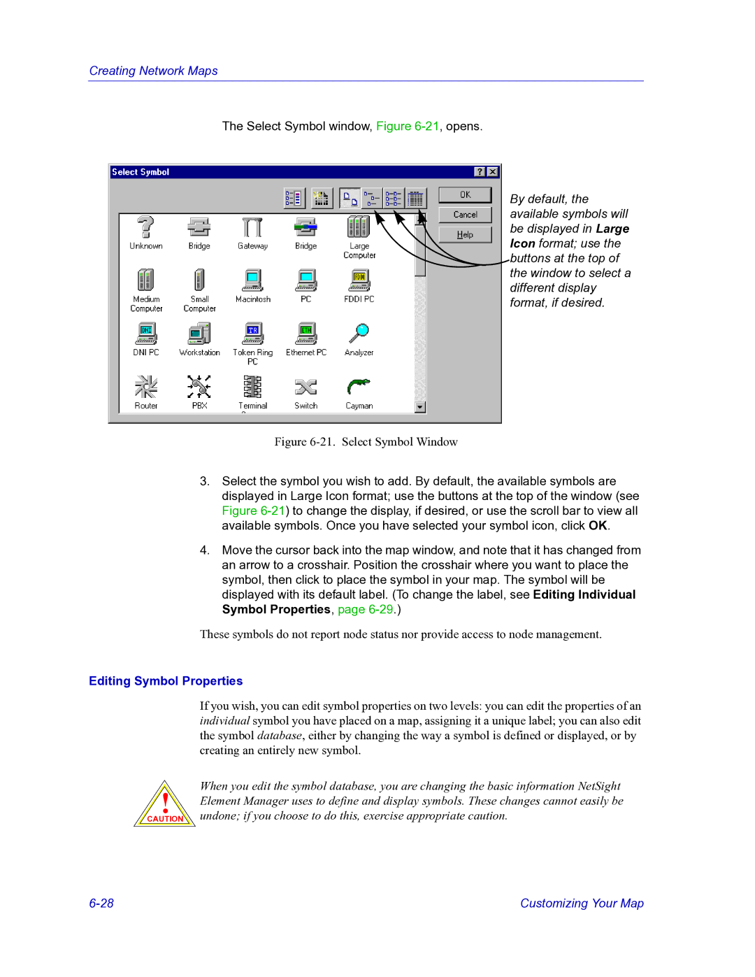 HP Netsight manual Select Symbol Window, Editing Symbol Properties 