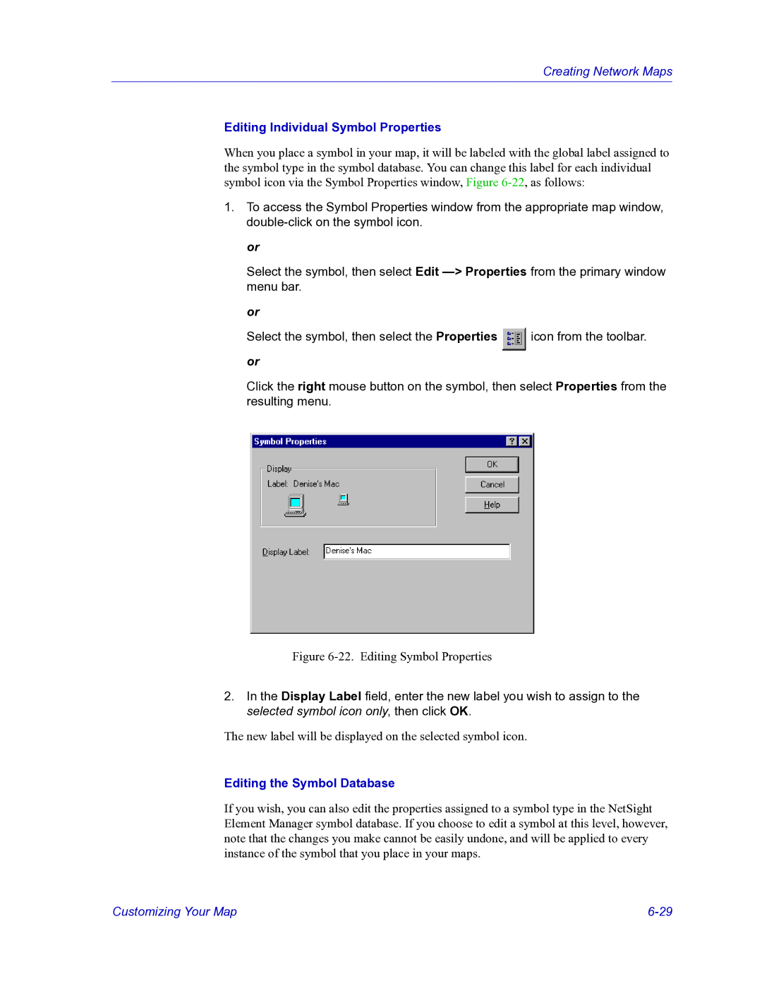 HP Netsight manual Editing Individual Symbol Properties, Editing the Symbol Database 