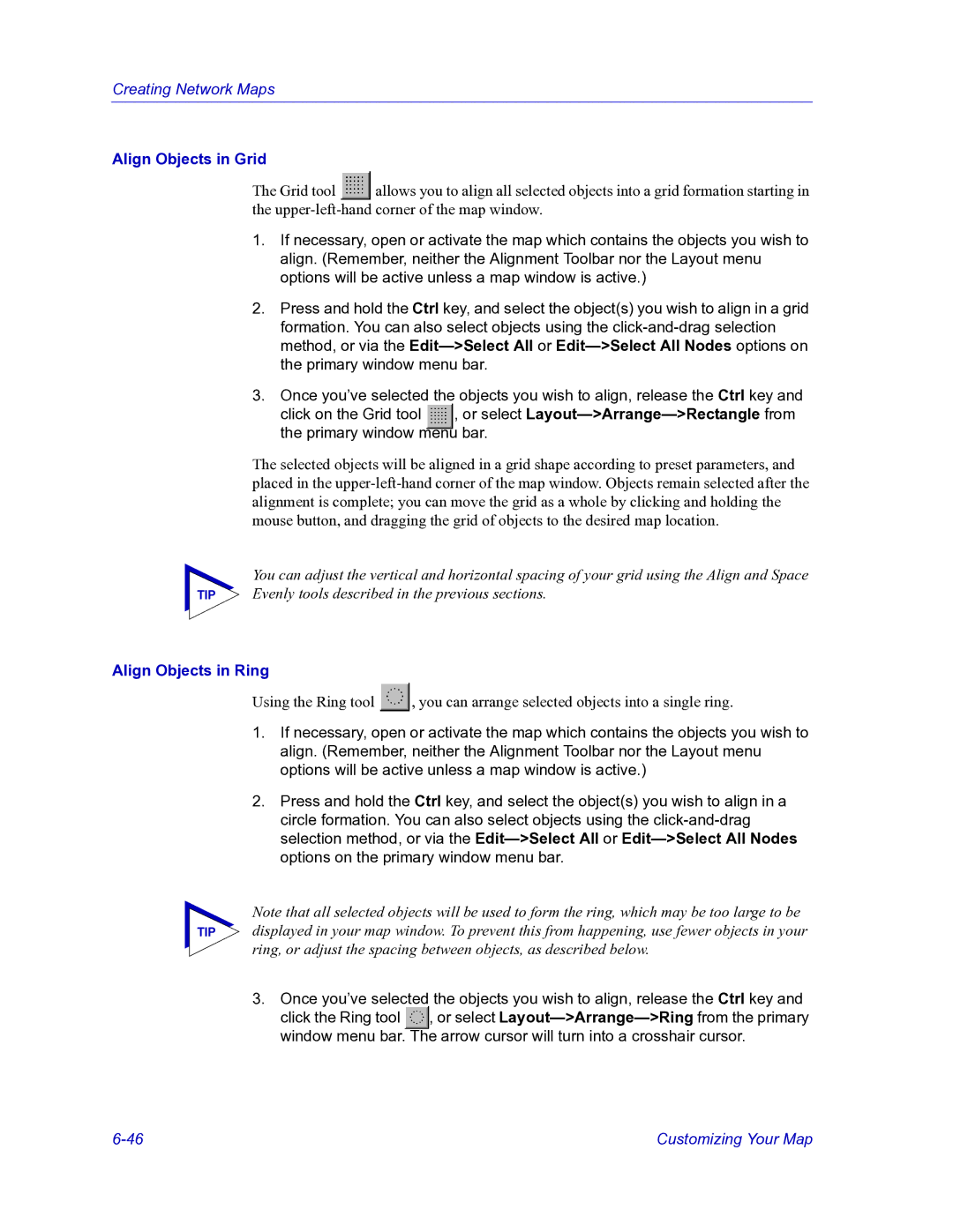 HP Netsight manual Align Objects in Grid, Align Objects in Ring 